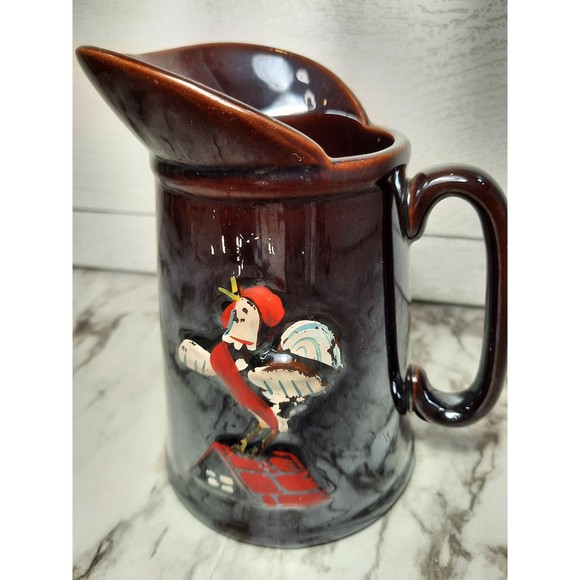 Vintage Crowing Rooster Redware Small Pitcher - Picture 5 of 5